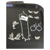 BLUE RHINESTONE HOOP EARRINGS CLEAR RHINESTONE