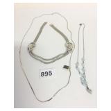 SILVER TONE CHAIN NECKLACE DOUBLE STRAND MESH