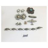 SILVER TONE BRACELET AIRPLANE RHINESTONE PIN