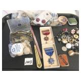 BAG OF BUTTONS UNDERWOOD TYPING AWARD RIBBON PINS