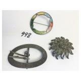 STERLING CIRCLE PIN FLOWER PIN VINTAGE BELT