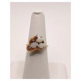 RING SZ. 6.5 W/ 3 OPALS MARKED DAC