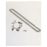 NECKLACE 58" SILVER TONE CHAIN CHARM BRACELET