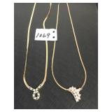 NECKLACES TWO GOLD TONE RHINESTONE FOCAL GREEN