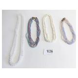 GROUP OF BEADED NECKLACES LONG CLEAR GLASS 52"