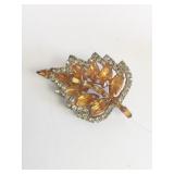 KRAMER LEAF PIN WITH CLEAR AND AMBER COLOR STONES