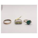 3 STERLING RINGS ONE W/ ROTATING STONE BLUE ONE