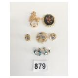 PIN BROOCH EARRING SET WITH MULTI COLOR STONES