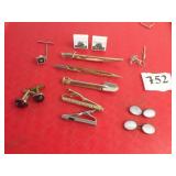 SWANK TIE BARS SWORD ARROW SHOVEL CUFF LINKS RED