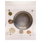 SET OF COINS IN LUCITE 1960 W/ DISH