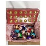 18 GOLD TONE GLASS CHRISTMAS ORNAMENTS AND 15