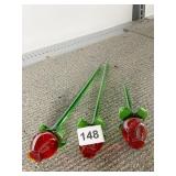 3 GLASS FLOWERS ONE SHORT STEM