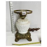 MILK GLASS AND BRASS ELECTRIC LAMP