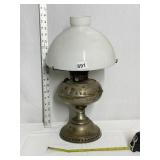 OIL LAMP WITH MILK GLASS SHADE