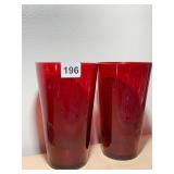 2 8" RUBY GLASS VASES