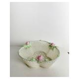 BELLEEK SHAMROCK ROSES CLOVER BOWL 5.5" D X 2.5"