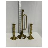 SILVESTRI HORN SHAPED CANDLE HOLDER AND PAIR OF