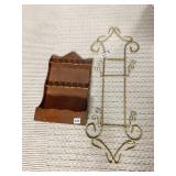 WOOD SPOON HOLDER & NEW WITH TAG METAL PLATE