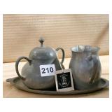 OLD ENGLISH PEWTER CR/SUGAR AND LINER TRAY
