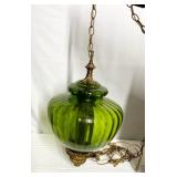 HANGING LIGHT 23" H X 14" W GREEN GLASS