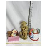 CHICKEN CERAMIC WATERING CAN, BOY FIGURINE WITH