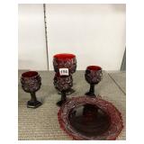 RUBY GLASSES AND PLATE
