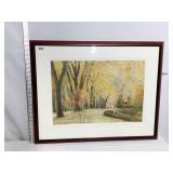 FRAMED AND DOUBLE MATTED PRINT IN CHERRY FRAME,