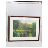 FRAMED AND MATTED PRINT, COUPLE WALKING AT LAKE