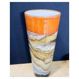 14" H ART GLASS - TANGERINE STRATA GLASS CONE