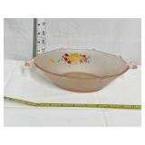 HAND PAINTED DEPRESSION GLASS SERVING BOWL WITH