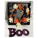 16" HALLOWEEN WREATH IN BOX AND BOO HANGER