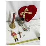 ETCHED BRASS BELL, SILVERPLATE SUGAR WITHOUT LID,