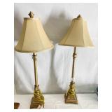 COPPER/SILVER CANDLE STICK ACCENT LAMPS W/ SHADES