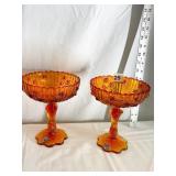 FENTON AMBERINA KNOBBY ROSE PATTERN COMPOTES
