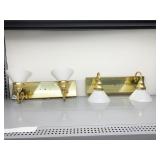 PAIR BRASS LIGHT FIXTURES WITH GLASS GLOBES COULD