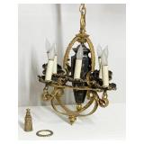ANTIQUE BRONZE 1920S CHANDELIER 43" X 18"W 8 ARMS