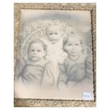 VINTAGE PORTRAIT 3 GIRLS 16.5" X 19.5" GREAT