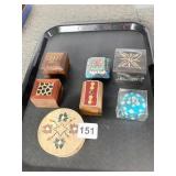 7 TRINKET BOXES INCL. WOOD CARVED & STONE ROUND