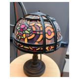 STAINED GLASS LAMP GREAT COLOR MISSING TOP FINNEL