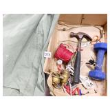 HAMMER, ALARM WIRE, LIGHT FIXTURE PARTS, & DUFFLE