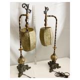 COMPOSITION LAMPS W/ FABRIC SHADES 34" H PAIR W/