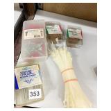 2 BOXES BROWN PANEL NAILS, ZIP TIES, ANCHORS