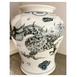 CHINESE BLUE/GRAY PROSPERITY DRAGON JAR 12.5" H X