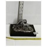 PEWTER MOTHER AND BABY ZEBRA FIGURINE MOUNTED ON