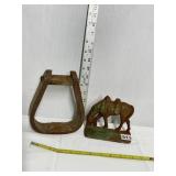 SOLID WOOD STIRRUP AND METAL HORSE BOOK END