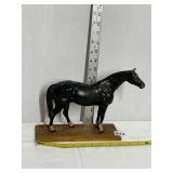 PAINTED METAL HORSE MOUNTED ON WOOD