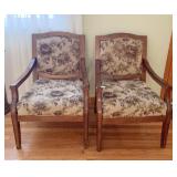 PAIR OF WOOD UPHOLSTERED CHAIRS STURDY