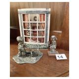 HERITAGE PEWTER BOY WITH DOG FIGURINE, PEWTER