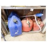 3 EMPTY FUEL CANS AND TRANSFER PUMP