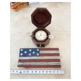 QUARTZ DESK CLOCK & WOOD FLAG